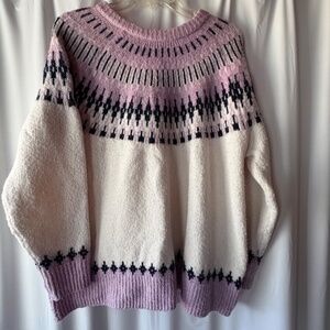 Primark Cares Women's Purple, White & Black Fairisle Long Sleeve Sweater L-10/12